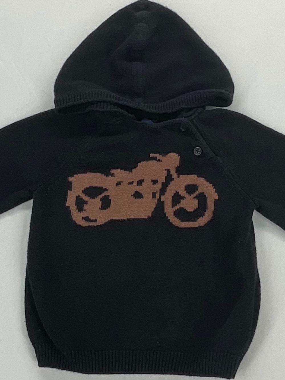 babyGap Boys Motorcycle Hooded Sweater Black Brown Knit Hoodie 12-18 Months